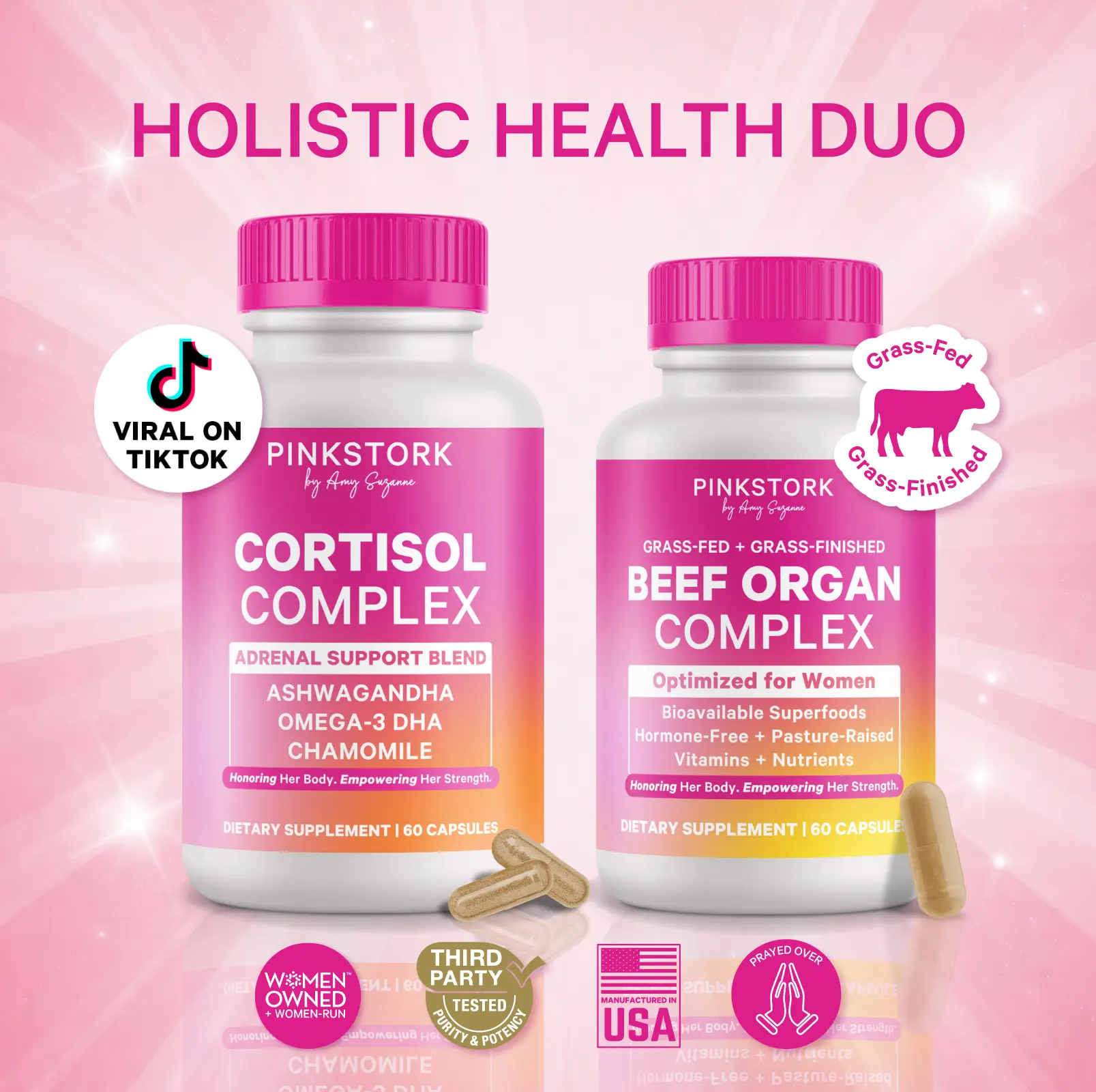 Pink Stork Beef Organ Complex + Cortisol Complex for Women | Energy, Stress, Holistic Health for Women Pink Stork Beef Organ Complex + Cortisol Complex for Women | Energy, Stress, Holistic Health for Women