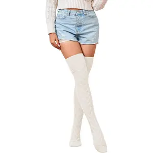 Women's Cable Knitted Thigh High Socks Leg Warmers Extra Long Warm Over Knee High Winter Stockings