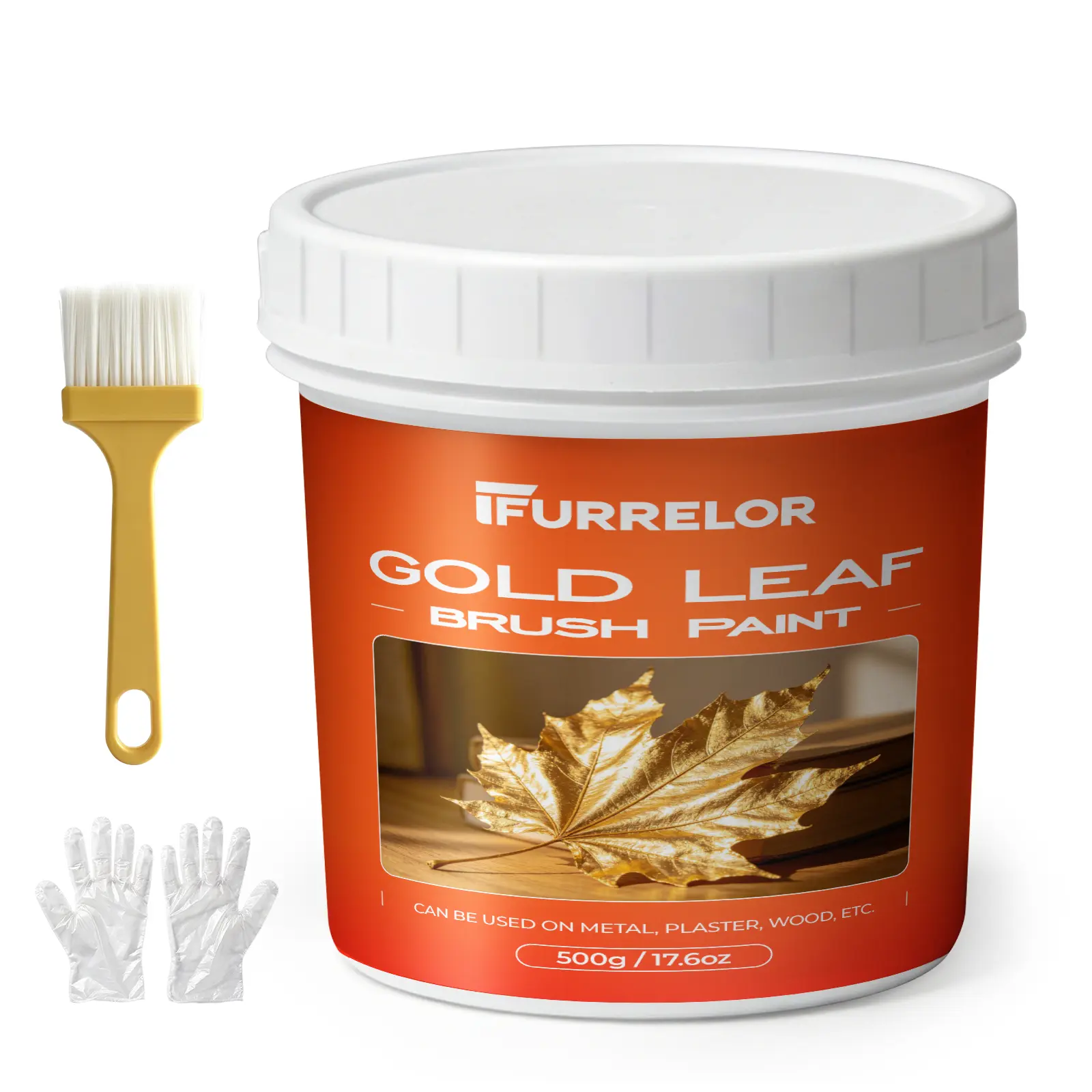 Metallic Gold Leaf Large Acrylic Paint Bucket - 17.6oz Acrylic Base, Multi-Surface Coat with Shiny Finish for Crafts, Furniture (Home Improvement Paint Supplies)