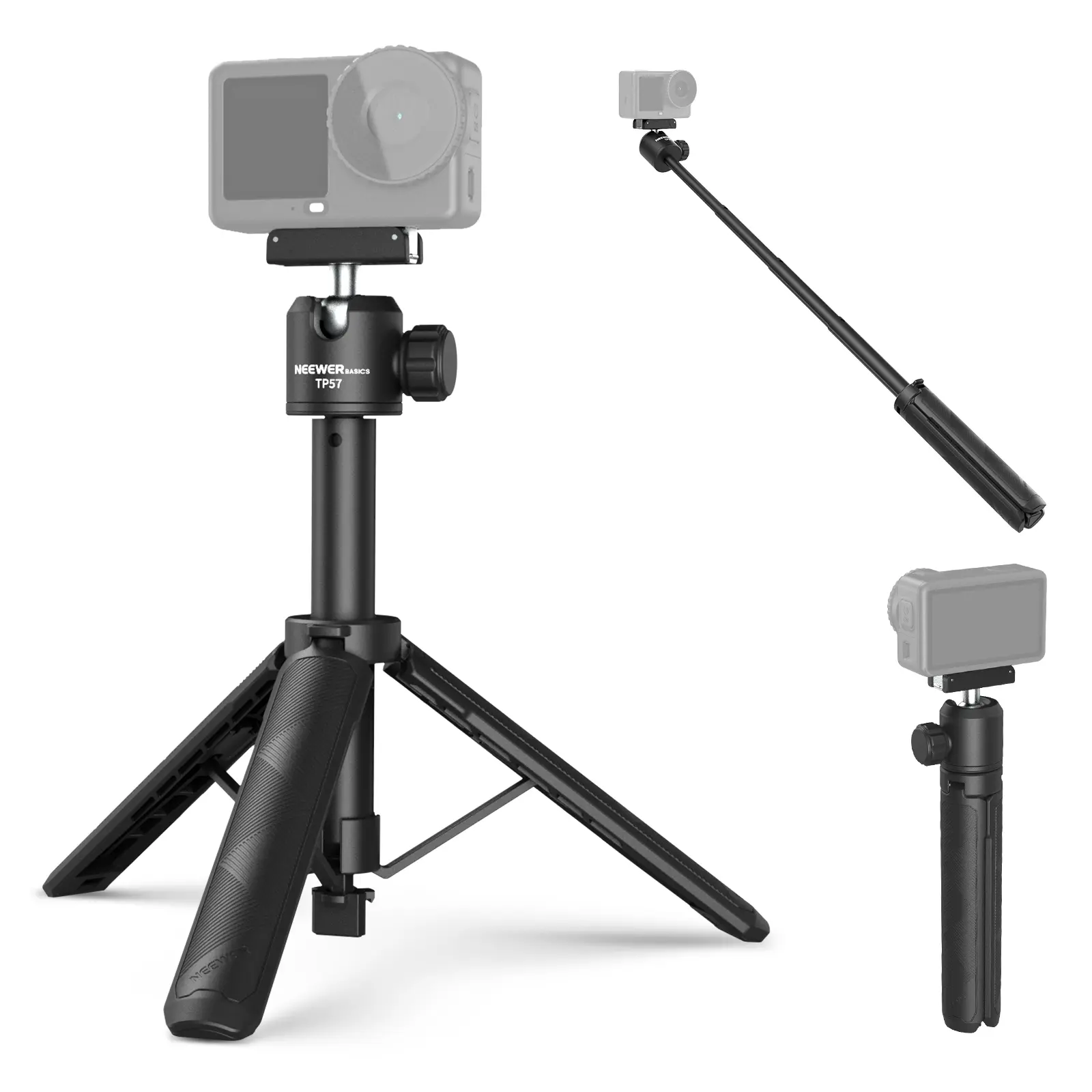 NEEWER TP57 Selfie Stick Tripod For Action Camera, Compatible with DJI Osmo Action/360/Nano, 21.3" Desk Stand with Quick Release, Magnetic Mount Adapter & Ball Head for Video Recording, Live Steaming