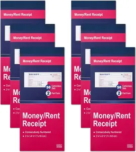 6 Pack Receipt Book with 2 Part Carbonless Copies, 2-3/4" x 6-1/2" Small Business Receipt Book, 50 Sets per Book for Rent, Sales, Money and Cash Tracking