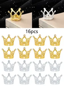 16pcs Alloy Mini Glittering Princess Crown Tiaras Set, Includes Flower Decorations and Party Supplies, Festival Crown Bundle, Perfect for Gifts and Bouquets