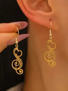 Fashion Vintage Hollow Note Pendant Earrings, Unique Music Festival Accessories, Stylish Retro Ear Jewelry for Women