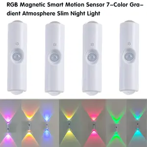 4-Pack USB Rechargeable LED Night Light with Motion Sensor Smart Dimmable RGB Wall Lamp Magnetic Stick-On Step Light for Bedroom Hallway Entryway Valentine's Day Christmas Decor