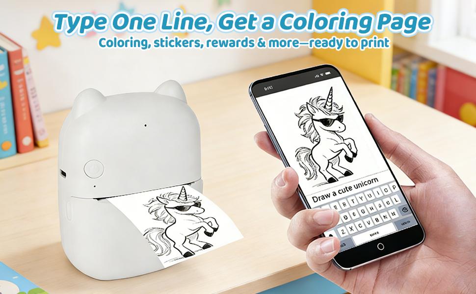 AI Voice Sticker Printer for Kids, Mini Thermal Sticker Maker, Inkless Portable Talk-to-Print Printer for Coloring Pages, Journals, DIY & Gifts