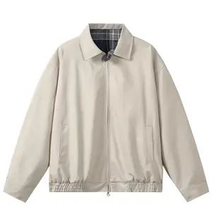 Japanese Retro Harrington Jacket w/ Checkered Collar – Unisex Cotton Relaxed Fit Workwear Jacket 3022 jean