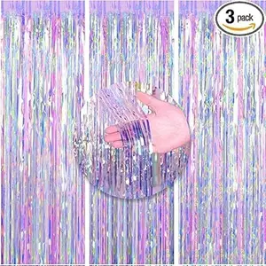 3 Packs 3.3ft x 6.6ft Shiny Corlorful Metallic Tinsel Foil Fringe Curtains Photo Booth Props for Birthday Engagement Bridal Shower  Bachelorette Holiday Celebration Party Decorations
