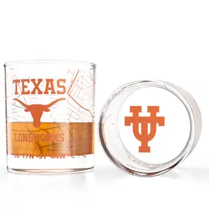 University of Texas Longhorns College Whiskey Glasses Set of 2 10 oz Full Color Logo Campus Map Drinkware Dishwasher Safe 100% Lead Free Drinking Glassware Drinking Glassware Classic
