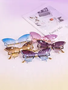 Butterfly Shape Rhinestone Frameless Fashion Glasses for Women, Party Dance Show Personality Funny Sunglasses, 1pcs, Fashionable Sunglasses