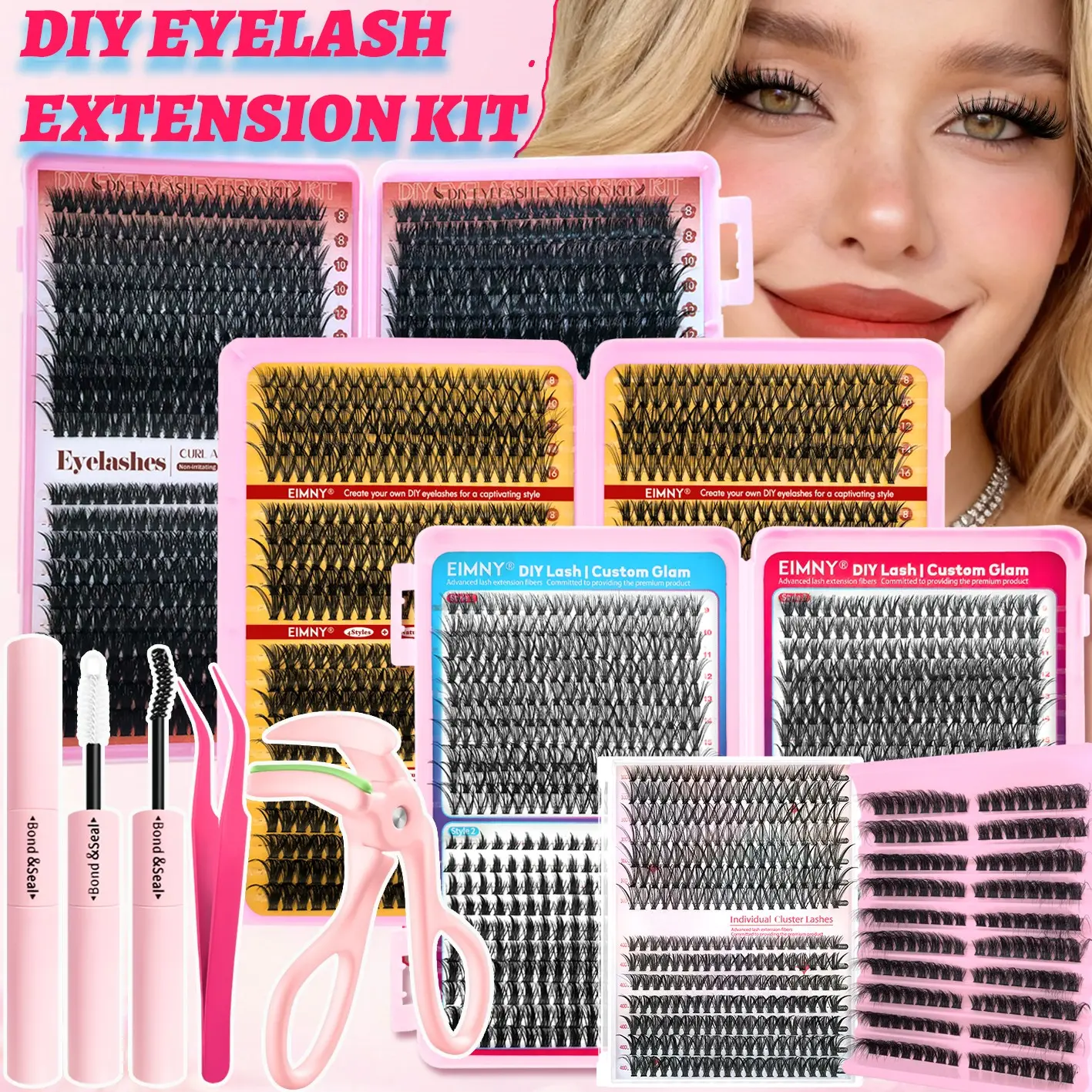 800/770/280/160Pcs Individual Eyelashes Clusters, High Capacity Eyelash Book with Bond And Seal, Tweezers, Curler, Natural & Thick Mixed Eyelash Styles Cluster Lashes for Different Makeup Beauty, D Curl False Eyelashes, Soft Reusable for Beginner