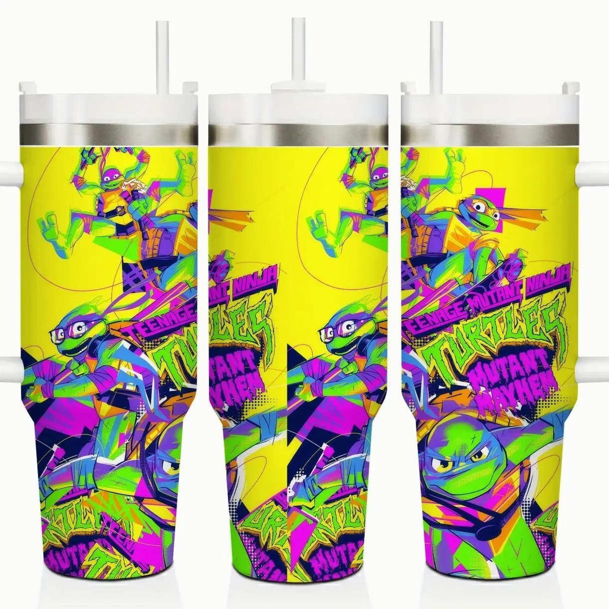 Teenage Mutant Ninja Turtles 40oz Tumbler with Handle and Straw TMNT Stainless Steel Vacuum Insulated Travel Mug Leak Proof Keeps Cold 24H Hot 12H Fan Gift for Boys Men