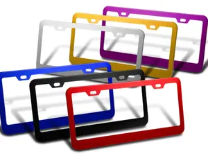 2 x Neo Chrome Red Black Blue Purple Gold or Silver Stainless Car License Plate Frame Cover Front + Rear US Size licenseplateframes