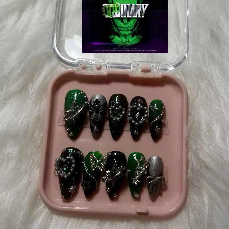 SKZ Kpop Acrylic Press On Nails Kit - Square, Medium Square, Set of 10, Beauty & Personal Care Nail Art Decoration Accessory