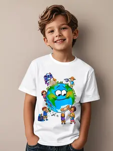 12026 Earth Day Clean, Heal, Protect the Earth T-shirt for Boys and Girls, Casual Children's Clothing, Perfect for Birthday Gifts, Daily Wear, and Special Occasions