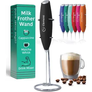Handheld Electric Milk Frother Wand with Stand Turbo Cold Foam Maker Coffee Mixer for Frothy Cappuccinos Lattes Drink Mixes Home Use Black