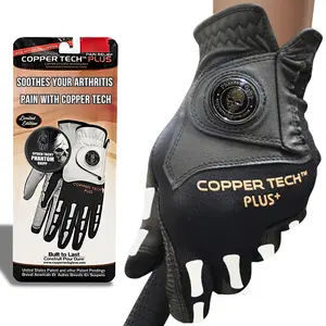 Copper Tech Plus Men's Golf Gloves with Skeleton Ball Marker (1 Pack), High Compression for Wrist & Joint Support, Fine AAA Synthetic Tacky Leather, Breathable