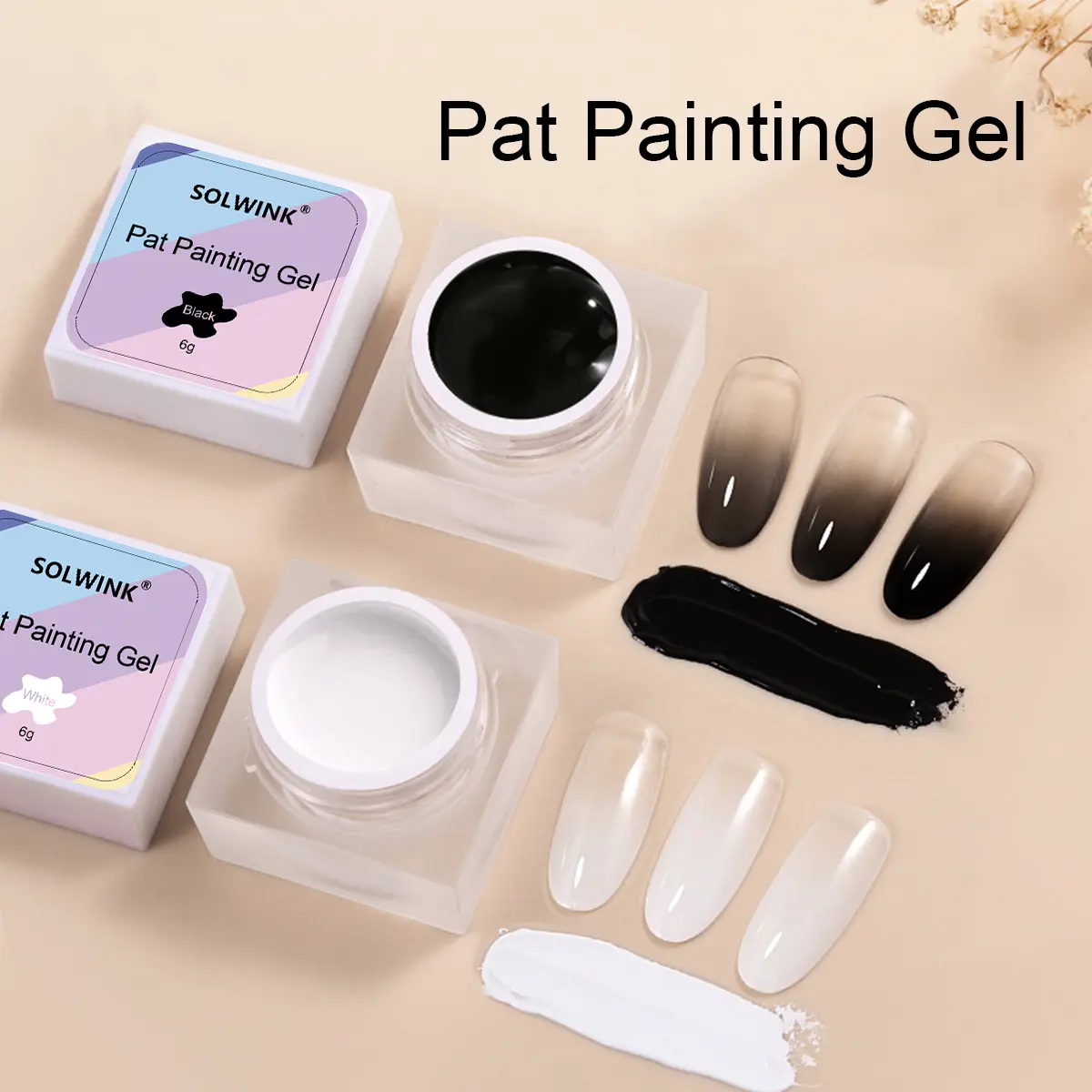 SOLWINK Pat Painting Gel Set - Black&White solid texture nail gel for Sponge and Stencil design