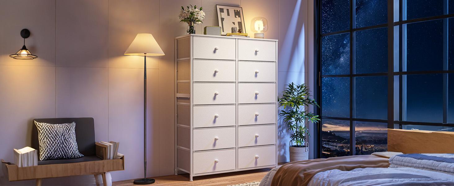 Raybee Furniture Tall Dressers for Bedroom, 12 Drawer Dresser & Chest of Drawers for Closet Hallway, Living Room, Bedroom Furniture Clothes Organizer