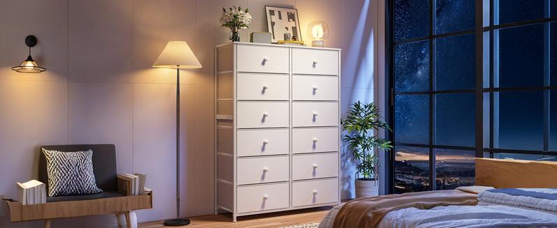 Raybee Furniture Tall Dressers for Bedroom, 12 Drawer Dresser & Chest of Drawers for Closet Hallway, Living Room, Bedroom Furniture Clothes Organizer