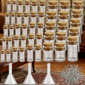 50-Piece Cork-Stoppered Glass Containers Set - Miniature DIY Craft Jars with Lids - 0.5ml to 10ml Capacity - Includes 50 Eye Screws & 3 Funnels - Reusable Tiny Bottles for Potion Making & Art Projects Decoration Lightweight Metal Oil bee charm cap brown v
