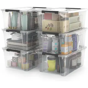 Clear Storage Latch Bins, 6-Pack Storage Organizer Box with Handle and Lids, 5-Litre