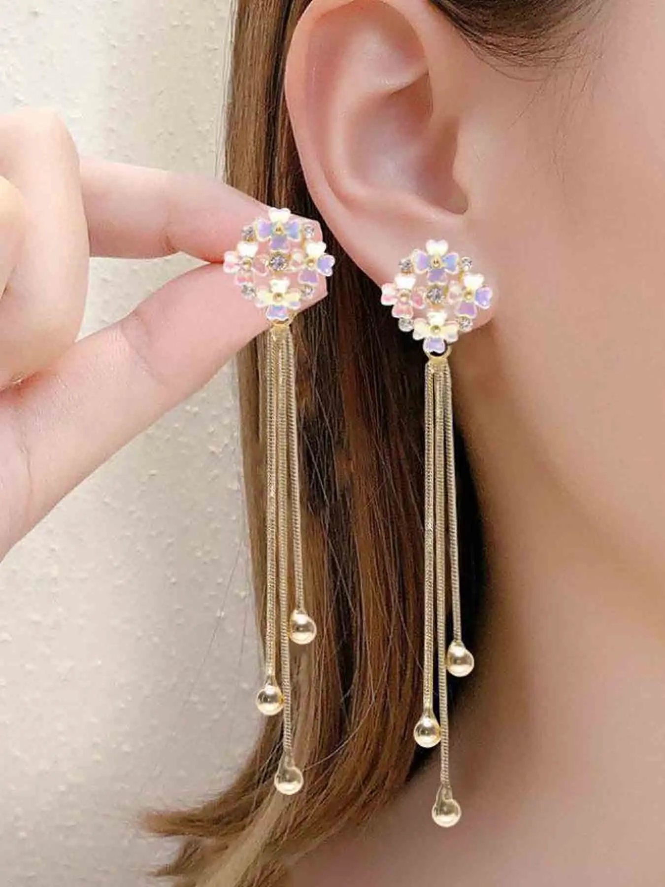 Fashionable Floral Metal Fringe Long Earrings, Flower Earrings, Elegant Simple Style for Women, Perfect for Parties and Daily Wear, Fashionable Jewelry Accessories