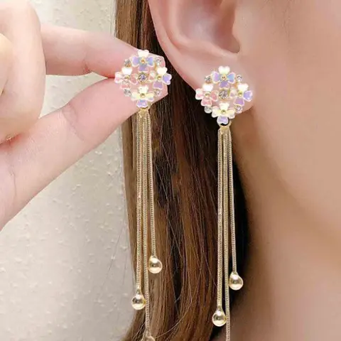 Fashionable Floral Metal Fringe Long Earrings, Flower Earrings, Elegant Simple Style for Women, Perfect for Parties and Daily Wear, Fashionable Jewelry Accessories