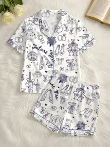 Womens Future Mrs Bride To Be Gift In My Engaged Era Short Sleeve Satin Pajama Set, Pajama Engagement Pajamas for Bride, Satin Pajama Set