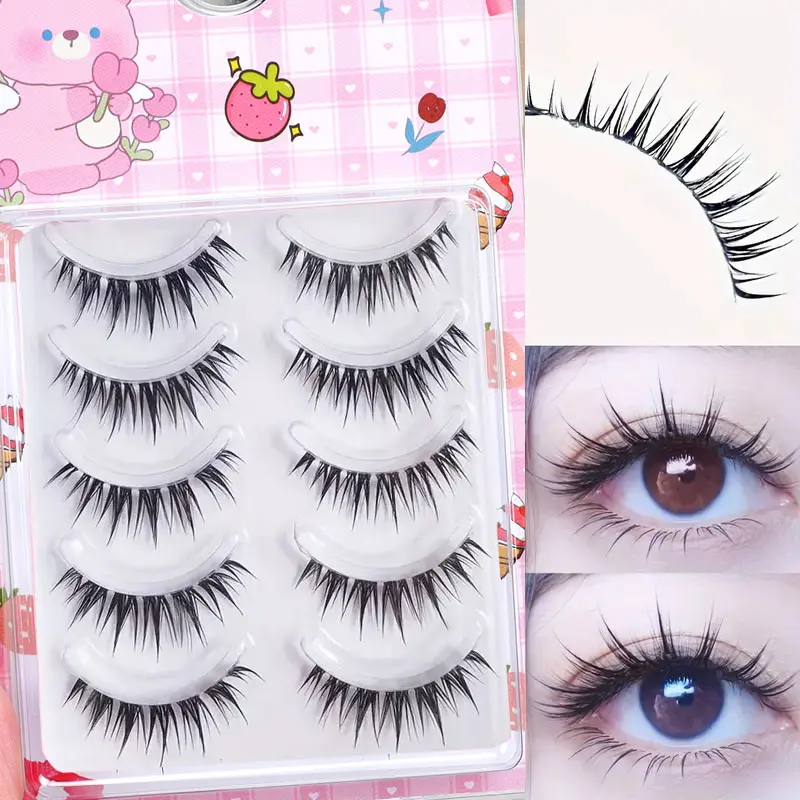 Natural Style Curl False Eyelashes, Natural Look Lashes, 5 Pairs Eyelashes Set Slim Stem Fairy Tale Comic Style Fake Eyelashes, Eye Makeup Product for Women & Girls, Cosmetic