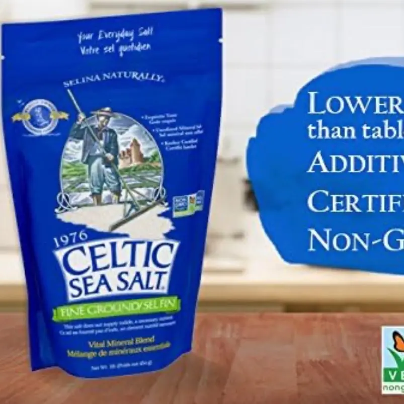 Selina Naturally Celtic Sea Salt Fine Ground - Vital Mineral Blend Flavor Low Fat Low Sugar Sugar Free Organic Dairy Free Fruity Bottle Natural