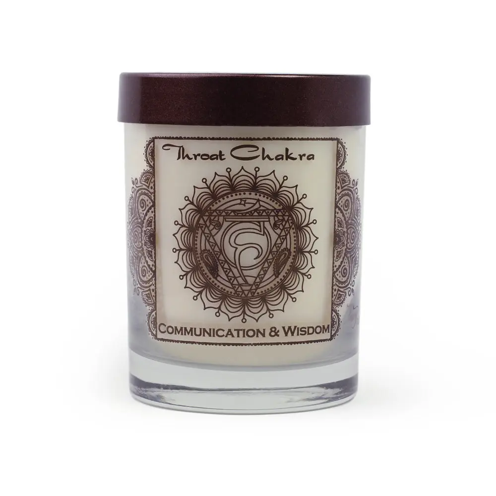 Throat Chakra Vishuddha | Candle for Chakra Meditation Scented with Essential Oils | Woods & Amber | Communication and Wisdom - 10.5oz