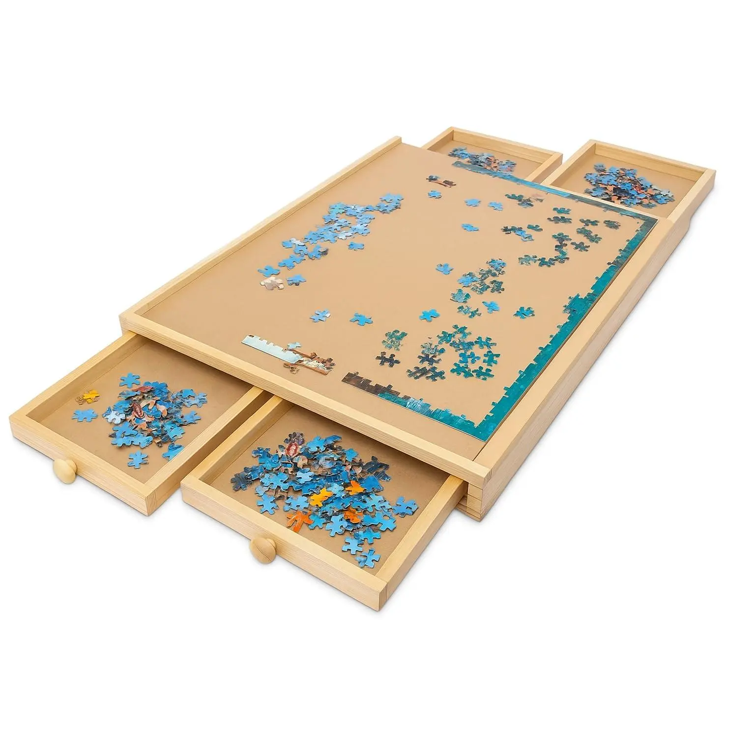 Jumbl 1000-Piece Puzzle Board with Drawers, Lazy Susan & Cover | Rotating Wooden Jigsaw Puzzle Table for Adults & Kids | Built to Last