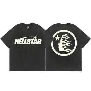 2026 Viral Trend Hellstar Classic Logo Vintage Wash Heavyweight Cotton T‑Shirt, Y2K Streetwear Unisex Casual Breathable Oversized Tee for Men Women Teens Q2N