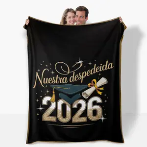 Graduation Keepsake Flannel Blanket ​   with "Nuestra despedida 2026" print, graduation cap & stars. Super soft, all‑season cozy blanket - perfect grad gift, party favor & class decor
