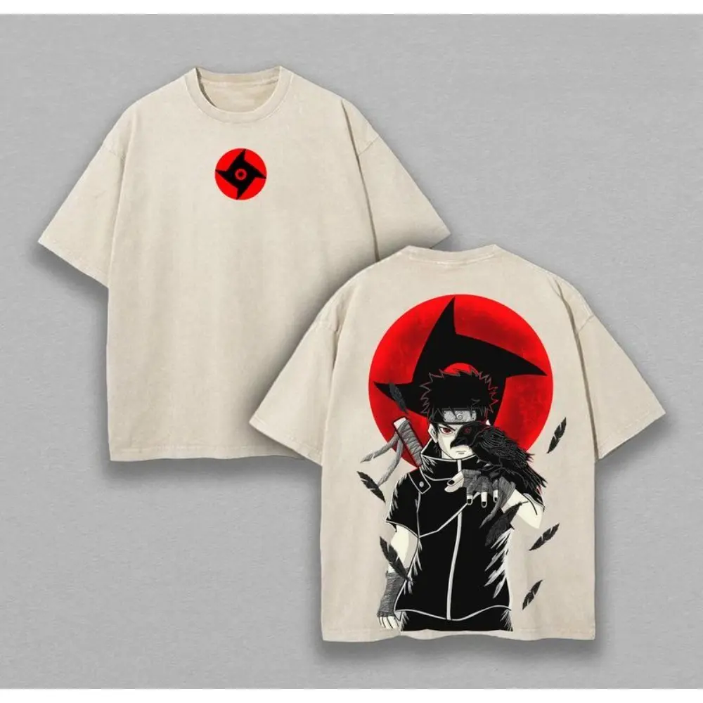 Shisui Uchiha x Naruto Anime Double Printed Vintage Washed Tee