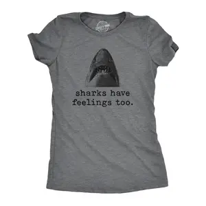 Womens Sharks Have Feelings Too T Shirt Funny Beach Vacation Chomp Graphic Tee Funny Womens T Shirts Cute Vintage Fashion Casual Ladies T-Shirt Gift Mother's Day Tops for Women Funny Shark Top Women's Novelty Dark Grey