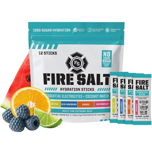 Fire Salt 4 Flavor Starter Kit Hydration Sticks, Zero Sugar, 12 Count | Electrolytes & Coconut Water, Hydration Drink Mix with Magnesium, Potassium & Sodium, Single Serve On the Go Packs