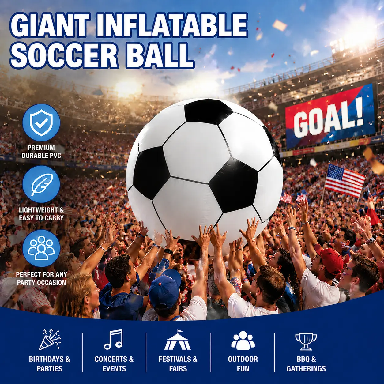 MIDOAIS Giant Inflatable Soccer Ball - Extra-Large Festive Decoration Sportsball, Easy-to-Use for All Ages, No Warning Applicable, Outdoor & Beach Use