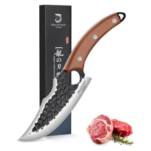 DRAGON RIOT Forged High Carbon Viking Meat Knife - Japanese Style Full Tang Cooking Knife, Ideal for Kitchen Use, Perfect Gift for Men (No Sheath)
