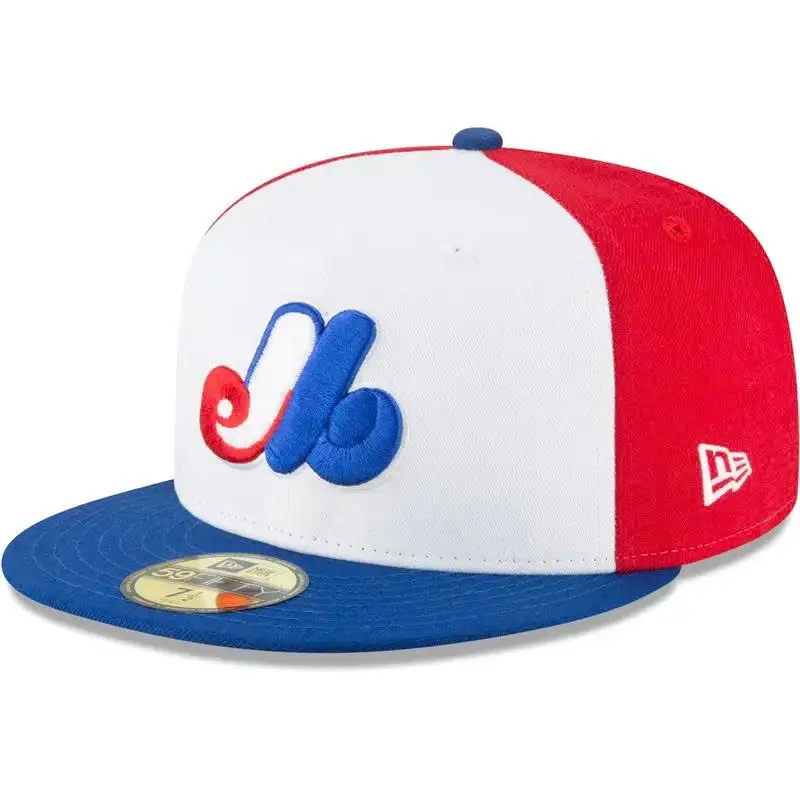 Montreal Expos Retro Fitted Hat 59FIFTY Flat Brim Cap Red White Blue Vintage Baseball Snapback Style Streetwear Unisex