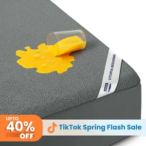 Utopia Bedding Mattress Protector Waterproof (Gray, Black & Navy Color), Premium 200 GSM Terry Mattress Cover, Soft & Breathable Bed Cover, Fitted Sheet Style Stretchable Deep Pockets