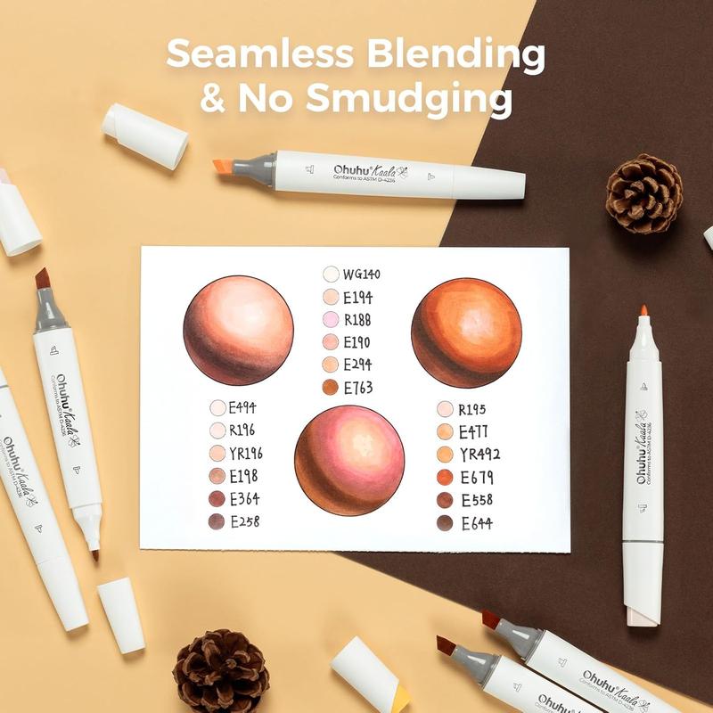 Ohuhu Alcohol Markers Double Tipped: Slim Broad & Fine - 24/60/108 Colors - Art Marker for Artists Adult Coloring Drawing Landscape Sketch - Kaala Series of Ohuhuart