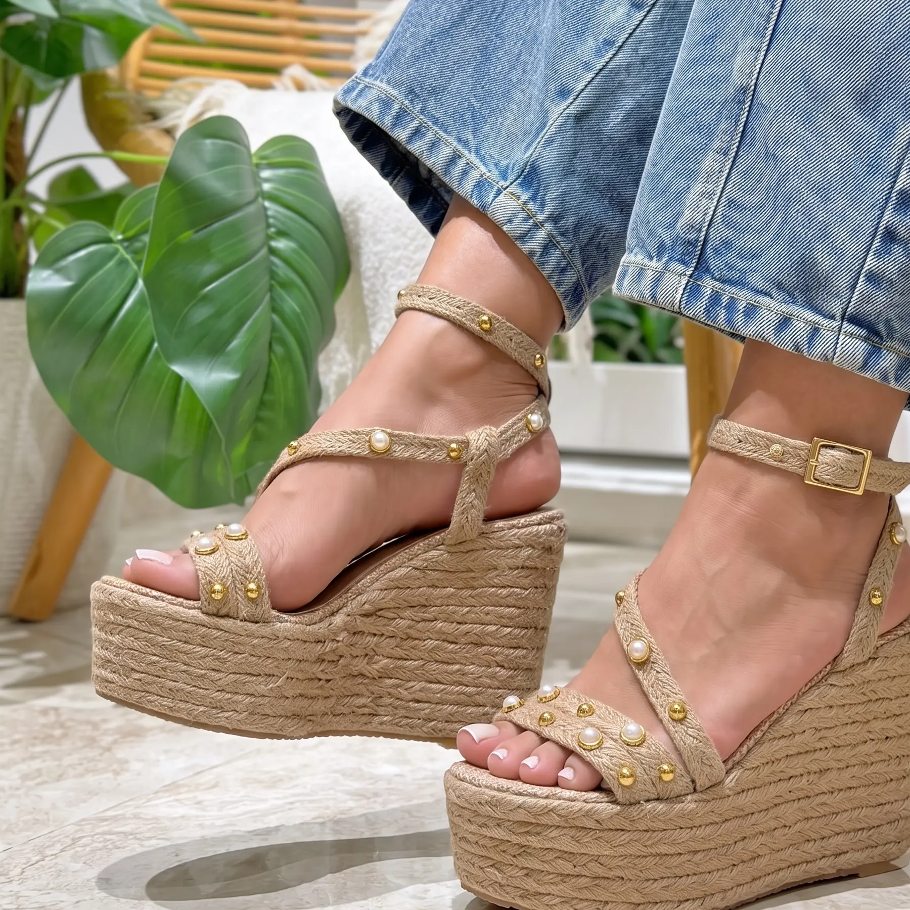 ALICIA  Women's  Colombian Artisanal Platform Wedge Sandals, 12cm Jute Heightened, Lightweight, Cushioned, Comfortable