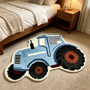 Cute Farm Tractor Shaped Carpet, Cartoon Car Theme Irregular Decorative Rug, Bedroom Atmosphere Mat, Easy Care, Non-Slip, Washable