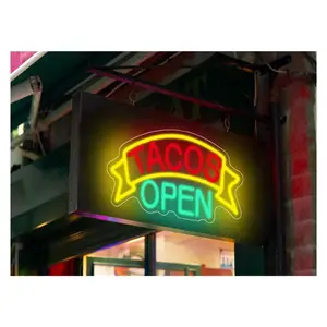 Sign Illuminated "Tacos Open"Neon Signs Wall Decor, LED Lights For Mexican Restaurant Party Food Light Kitchen 34x18.3cm Sign Illuminated