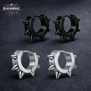 Spiked Huggie Hoop Earrings, Goth Punk Stainless Steel Hoop Earrings, Black Spike Earrings，Unisex Jewelry