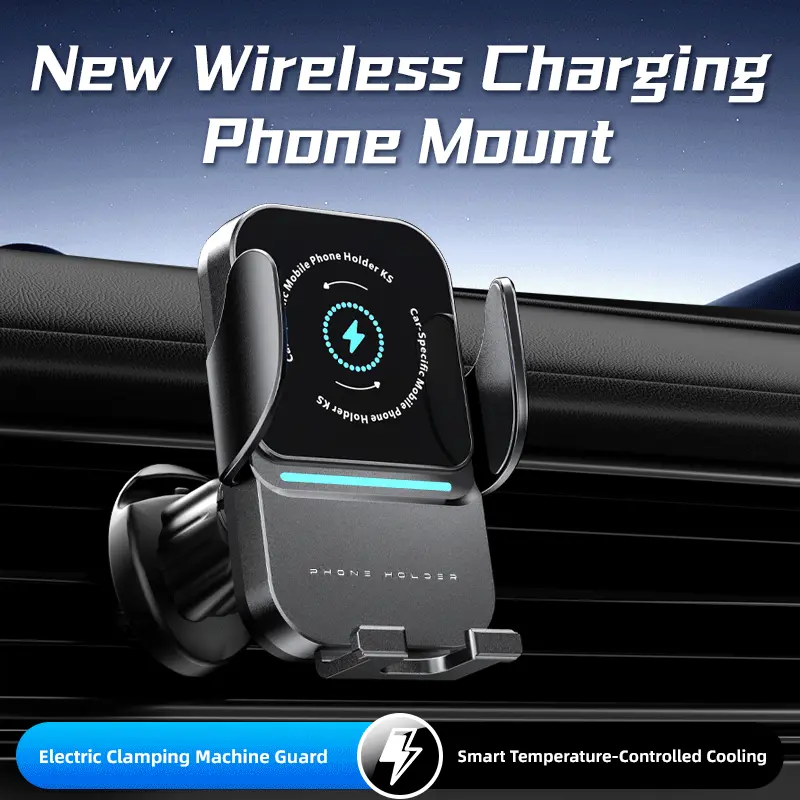 Universal wireless charging phone holder for cars, car phone mount with hook base, 360° rotatable