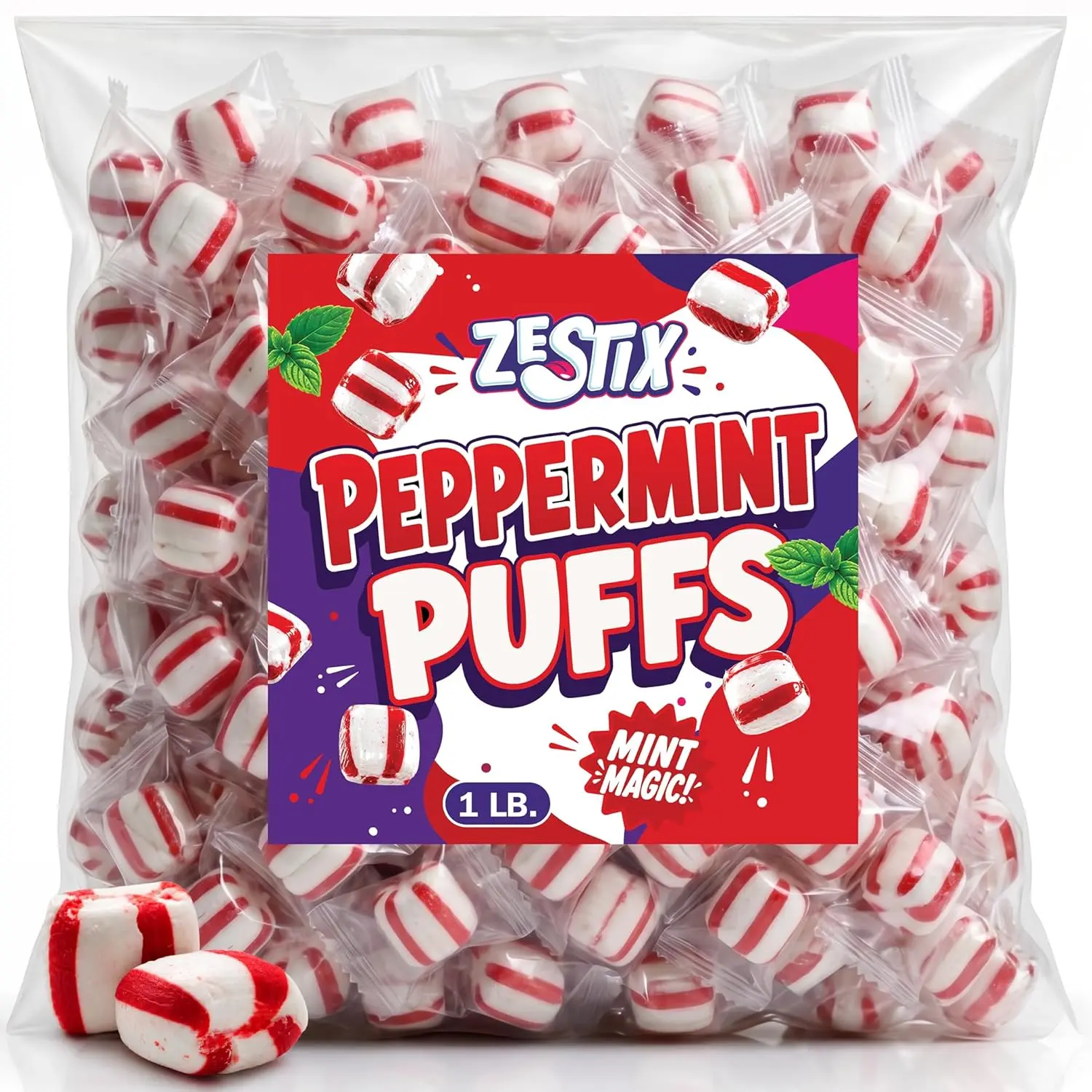 Peppermint Puffs Candy 1 LB Bag – Soft Refreshing Mint Candy Bulk, Light and Airy Mints, Perfect for Candy Dish, After Dinner Mints & Bulk Candy Snacks