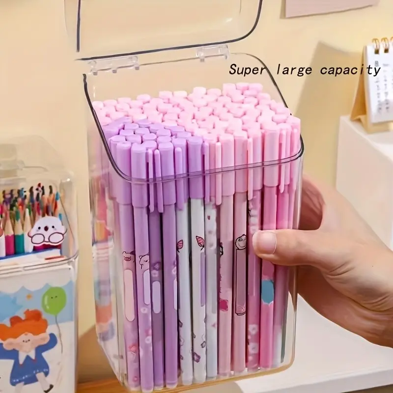 Large Capacity Transparent Pen Holder, Flip Cover Clip Design, Makeup Brush Storage Box, Round Corner Safe Ps Material, Desk Organizer, Desk Accessories, Penholder