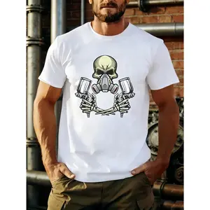 1 Men's T-Shirt - Cool Punk Skull Print T-Shirt - Ideal Gift for Car Enthusiasts, Holiday Gift| Casual Style T-Shirt| Comfortable Fit, Regular Fit
